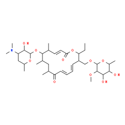 ChemSpider 2D Image | (3E,11E,13E)-15-{[(6-Deoxy-2-O-methylhexopyranosyl)oxy]methyl}-16-ethyl-5,7,9-trimethyl-2,10-dioxooxacyclohexadeca-3,11,13-trien-6-yl 3,4,6-trideoxy-3-(dimethylamino)hexopyranoside | C36H59NO11