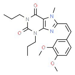 ChemSpider 2D Image | 8-[(Z)-2-(3,4-Dimethoxyphenyl)vinyl]-7-methyl-1,3-dipropyl-3,7-dihydro-1H-purine-2,6-dione | C22H28N4O4