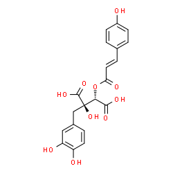 ChemSpider 2D Image | (2R,3S)-2-(3,4-Dihydroxybenzyl)-2-hydroxy-3-{[(2E)-3-(4-hydroxyphenyl)-2-propenoyl]oxy}succinic acid | C20H18O10