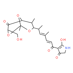 ChemSpider 2D Image | 5-Hydroxy-4-{(2E,4E)-6-[2-(hydroxymethyl)-1,7-dimethyl-5-oxo-3,9,10-trioxatricyclo[4.3.1.0~2,4~]dec-8-yl]-4-methyl-2,4-heptadienoyl}-1,2-dihydro-3H-pyrrol-3-one | C22H27NO8