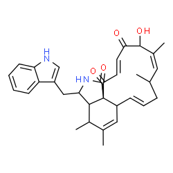 ChemSpider 2D Image | (7E,11Z,15E)-13-Hydroxy-3-(1H-indol-3-ylmethyl)-4,5,10,12-tetramethyl-2,3,3a,4,6a,9,10,13-octahydro-1H-cyclotrideca[d]isoindole-1,14,17-trione | C32H36N2O4