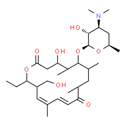 ChemSpider 2D Image | (11E,13Z)-16-Ethyl-4-hydroxy-15-(hydroxymethyl)-5,7,9,13-tetramethyl-2,10-dioxooxacyclohexadeca-11,13-dien-6-yl 3,4,6-trideoxy-3-(dimethylamino)-beta-D-xylo-hexopyranoside | C30H51NO8