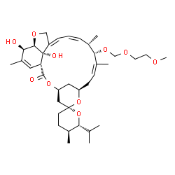 ChemSpider 2D Image | (1'R,2R,4'S,5S,6R,8'R,10'Z,12'S,13'S,14'Z,16'Z,20'R,21'R,24'S)-21',24'-Dihydroxy-6-isopropyl-12'-[(2-methoxyethoxy)methoxy]-5,11',13',22'-tetramethyl-3,4,5,6-tetrahydro-2'H-spiro[pyran-2,6'-[3,7,19]tr
ioxatetracyclo[15.6.1.1~4,8~.0~20,24~]pentacosa[10,14,16,22]tetraen]-2'-one | C37H56O10