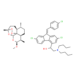 ChemSpider 2D Image | 2-(Dibutylamino)-1-[(9Z)-2,7-dichloro-9-(4-chlorobenzylidene)-9H-fluoren-4-yl]ethanol - (4S,5R,8S,9R,10S,12R,13R)-10-methoxy-1,5,9-trimethyl-11,14,15,16-tetraoxatetracyclo[10.3.1.0~4,13~.0~8,13~]hexad
ecane (1:1) | C46H58Cl3NO6