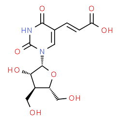ChemSpider 2D Image | 5-[(E)-2-Carboxyvinyl]-1-[3-deoxy-3-(hydroxymethyl)-beta-D-arabinofuranosyl]-2,4(1H,3H)-pyrimidinedione | C13H16N2O8