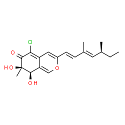 ChemSpider 2D Image | (7R,8R)-5-Chloro-3-[(1E,3E,5S)-3,5-dimethyl-1,3-heptadien-1-yl]-7,8-dihydroxy-7-methyl-7,8-dihydro-6H-isochromen-6-one | C19H23ClO4