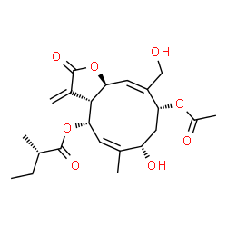 ChemSpider 2D Image | (3aS,4S,7S,9R,11aS)-9-Acetoxy-7-hydroxy-10-(hydroxymethyl)-6-methyl-3-methylene-2-oxo-2,3,3a,4,7,8,9,11a-octahydrocyclodeca[b]furan-4-yl (2S)-2-methylbutanoate | C22H30O8