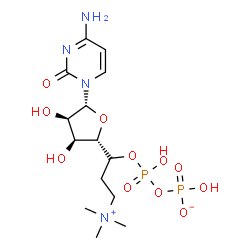 ChemSpider 2D Image | 2(1H)-Pyrimidinone, 4-amino-1-[6,7-dideoxy-5-O-[hydroxy(phosphonooxy)phosphinyl]-7-(trimethylammonio)-alpha-L-talo-heptofuranosyl]-, inner salt | C14H26N4O11P2