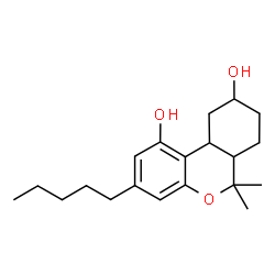 ChemSpider 2D Image | 6,6-Dimethyl-3-pentyl-6a,7,8,9,10,10a-hexahydro-6H-benzo[c]chromene-1,9-diol | C20H30O3