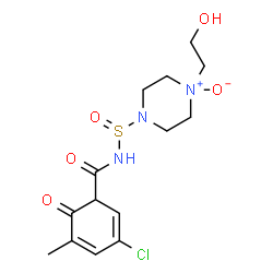 ChemSpider 2D Image | 3-Chloro-N-{[4-(2-hydroxyethyl)-4-oxido-1-piperazinyl]sulfinyl}-5-methyl-6-oxo-2,4-cyclohexadiene-1-carboxamide | C14H20ClN3O5S