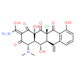 ChemSpider 2D Image | (2Z,4S,4aR,5R,5aS,11aR,12aR)-2-[Amino(hydroxy)methylene]-11a-chloro-4-(dimethylamino)-5,10,12a-trihydroxy-6-methylene-4a,5a,11a,12a-tetrahydro-1,3,11,12(2H,4H,5H,6H)-tetracenetetrone | C22H21ClN2O8