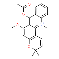 ChemSpider 2D Image | 7-Acetoxy-6-methoxy-3,3,12-trimethyl-3H-pyrano[2,3-c]acridin-12-ium | C22H22NO4