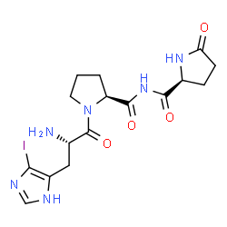 ChemSpider 2D Image | 5-Iodo-L-histidyl-N-{[(2S)-5-oxo-2-pyrrolidinyl]carbonyl}-L-prolinamide | C16H21IN6O4