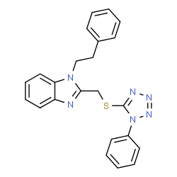 ChemSpider 2D Image | Benzimidazole, 1-(2-phenylethyl)-2-(1-phenyl-5-tetrazolylthiomethyl)- | C23H20N6S