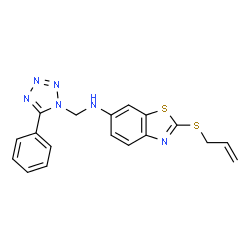 ChemSpider 2D Image | 2-(Allylsulfanyl)-N-[(5-phenyl-1H-tetrazol-1-yl)methyl]-1,3-benzothiazol-6-amine | C18H16N6S2