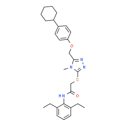 ChemSpider 2D Image | 2-({5-[(4-Cyclohexylphenoxy)methyl]-4-methyl-4H-1,2,4-triazol-3-yl}sulfanyl)-N-(2,6-diethylphenyl)acetamide | C28H36N4O2S