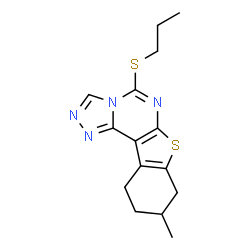 ChemSpider 2D Image | 9-Methyl-5-(propylsulfanyl)-8,9,10,11-tetrahydro[1]benzothieno[3,2-e][1,2,4]triazolo[4,3-c]pyrimidine | C15H18N4S2