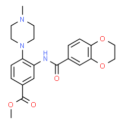 ChemSpider 2D Image | Methyl 3-[(2,3-dihydro-1,4-benzodioxin-6-ylcarbonyl)amino]-4-(4-methyl-1-piperazinyl)benzoate | C22H25N3O5