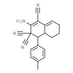 ChemSpider 2D Image | 2-Amino-4-(4-methylphenyl)-4a,5,6,7-tetrahydro-1,3,3(4H)-naphthalenetricarbonitrile | C20H18N4
