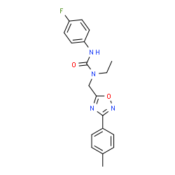ChemSpider 2D Image | 1-Ethyl-3-(4-fluorophenyl)-1-{[3-(4-methylphenyl)-1,2,4-oxadiazol-5-yl]methyl}urea | C19H19FN4O2