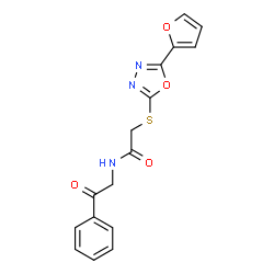ChemSpider 2D Image | 2-{[5-(2-Furyl)-1,3,4-oxadiazol-2-yl]sulfanyl}-N-(2-oxo-2-phenylethyl)acetamide | C16H13N3O4S