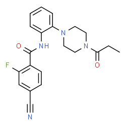 ChemSpider 2D Image | 4-Cyano-2-fluoro-N-[2-(4-propionyl-1-piperazinyl)phenyl]benzamide | C21H21FN4O2