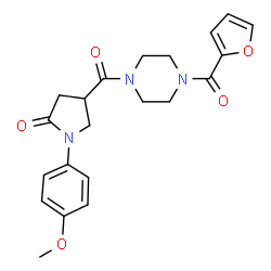ChemSpider 2D Image | 4-{[4-(2-Furoyl)-1-piperazinyl]carbonyl}-1-(4-methoxyphenyl)-2-pyrrolidinone | C21H23N3O5