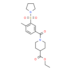 ChemSpider 2D Image | Ethyl 1-[4-methyl-3-(1-pyrrolidinylsulfonyl)benzoyl]-4-piperidinecarboxylate | C20H28N2O5S