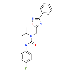 ChemSpider 2D Image | 3-(4-Fluorophenyl)-1-isopropyl-1-[(3-phenyl-1,2,4-oxadiazol-5-yl)methyl]urea | C19H19FN4O2