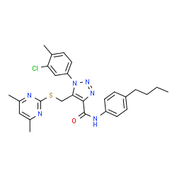 ChemSpider 2D Image | N-(4-Butylphenyl)-1-(3-chloro-4-methylphenyl)-5-{[(4,6-dimethyl-2-pyrimidinyl)sulfanyl]methyl}-1H-1,2,3-triazole-4-carboxamide | C27H29ClN6OS