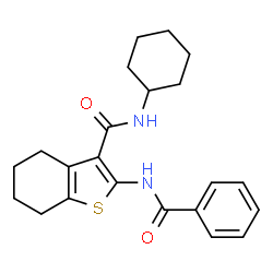 ChemSpider 2D Image | 2-(Benzoylamino)-N-cyclohexyl-4,5,6,7-tetrahydro-1-benzothiophene-3-carboxamide | C22H26N2O2S