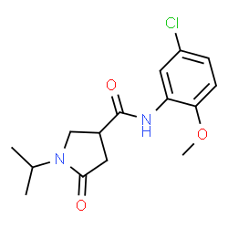 ChemSpider 2D Image | N-(5-Chloro-2-methoxyphenyl)-1-isopropyl-5-oxo-3-pyrrolidinecarboxamide | C15H19ClN2O3