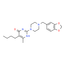 ChemSpider 2D Image | 4-pyrimidinol, 2-[4-(1,3-benzodioxol-5-ylmethyl)-1-piperazinyl]-5-butyl-6-methyl- | C21H28N4O3