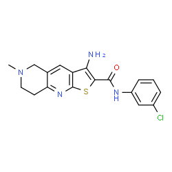 ChemSpider 2D Image | 3-Amino-N-(3-chlorophenyl)-6-methyl-5,6,7,8-tetrahydrothieno[2,3-b][1,6]naphthyridine-2-carboxamide | C18H17ClN4OS