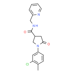 ChemSpider 2D Image | 1-(3-Chloro-4-methylphenyl)-5-oxo-N-(2-pyridinylmethyl)-3-pyrrolidinecarboxamide | C18H18ClN3O2