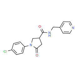 ChemSpider 2D Image | 1-(4-Chlorophenyl)-5-oxo-N-(4-pyridinylmethyl)-3-pyrrolidinecarboxamide | C17H16ClN3O2