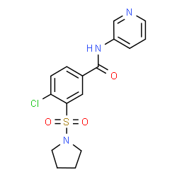 ChemSpider 2D Image | 4-Chloro-N-(3-pyridinyl)-3-(1-pyrrolidinylsulfonyl)benzamide | C16H16ClN3O3S
