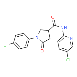 ChemSpider 2D Image | 3-pyrrolidinecarboxamide, 1-(4-chlorophenyl)-N-(5-chloro-2-pyridinyl)-5-oxo- | C16H13Cl2N3O2