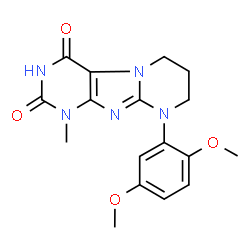 ChemSpider 2D Image | 9-(2,5-Dimethoxyphenyl)-1-methyl-6,7,8,9-tetrahydropyrimido[2,1-f]purine-2,4(1H,3H)-dione | C17H19N5O4
