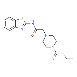 ChemSpider 2D Image | Ethyl 4-[2-(1,3-benzothiazol-2-ylamino)-2-oxoethyl]-1-piperazinecarboxylate | C16H20N4O3S