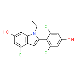 ChemSpider 2D Image | 4-Chloro-2-(2,6-dichloro-4-hydroxyphenyl)-1-ethyl-1H-indol-6-ol | C16H12Cl3NO2