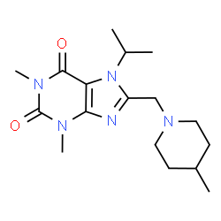 ChemSpider 2D Image | 7-Isopropyl-1,3-dimethyl-8-[(4-methyl-1-piperidinyl)methyl]-3,7-dihydro-1H-purine-2,6-dione | C17H27N5O2