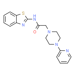 ChemSpider 2D Image | N-(1,3-Benzothiazol-2-yl)-2-[4-(2-pyridinyl)-1-piperazinyl]acetamide | C18H19N5OS