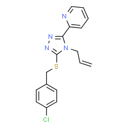 ChemSpider 2D Image | 2-{4-Allyl-5-[(4-chlorobenzyl)sulfanyl]-4H-1,2,4-triazol-3-yl}pyridine | C17H15ClN4S