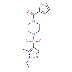 ChemSpider 2D Image | {4-[(1-Ethyl-5-methyl-1H-pyrazol-4-yl)sulfonyl]-1-piperazinyl}(2-furyl)methanone | C15H20N4O4S