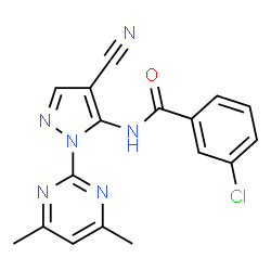 ChemSpider 2D Image | 3-Chloro-N-[4-cyano-1-(4,6-dimethyl-2-pyrimidinyl)-1H-pyrazol-5-yl]benzamide | C17H13ClN6O