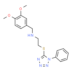 ChemSpider 2D Image | N-(3,4-Dimethoxybenzyl)-2-[(1-phenyl-1H-tetrazol-5-yl)sulfanyl]ethanamine | C18H21N5O2S
