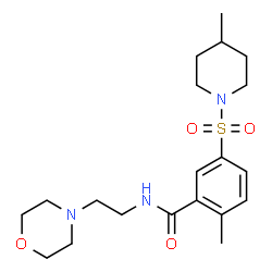 ChemSpider 2D Image | 2-Methyl-5-[(4-methyl-1-piperidinyl)sulfonyl]-N-[2-(4-morpholinyl)ethyl]benzamide | C20H31N3O4S
