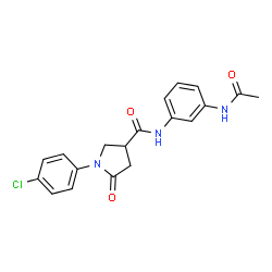 ChemSpider 2D Image | N-(3-Acetamidophenyl)-1-(4-chlorophenyl)-5-oxo-3-pyrrolidinecarboxamide | C19H18ClN3O3