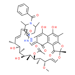 ChemSpider 2D Image | (7S,9E,11S,12R,13S,14R,15R,16R,17S,18S,26E)-26-{[(4-Benzoyl-3,5-dimethyl-1-piperazinyl)amino]methylene}-2,15,17,29-tetrahydroxy-11-methoxy-3,7,12,14,16,18,22-heptamethyl-6,23,27-trioxo-8,30-dioxa-24-a
zatetracyclo[23.3.1.1~4,7~.0~5,28~]triaconta-1(28),2,4,9,19,21,25(29)-heptaen-13-yl acetate | C51H64N4O13